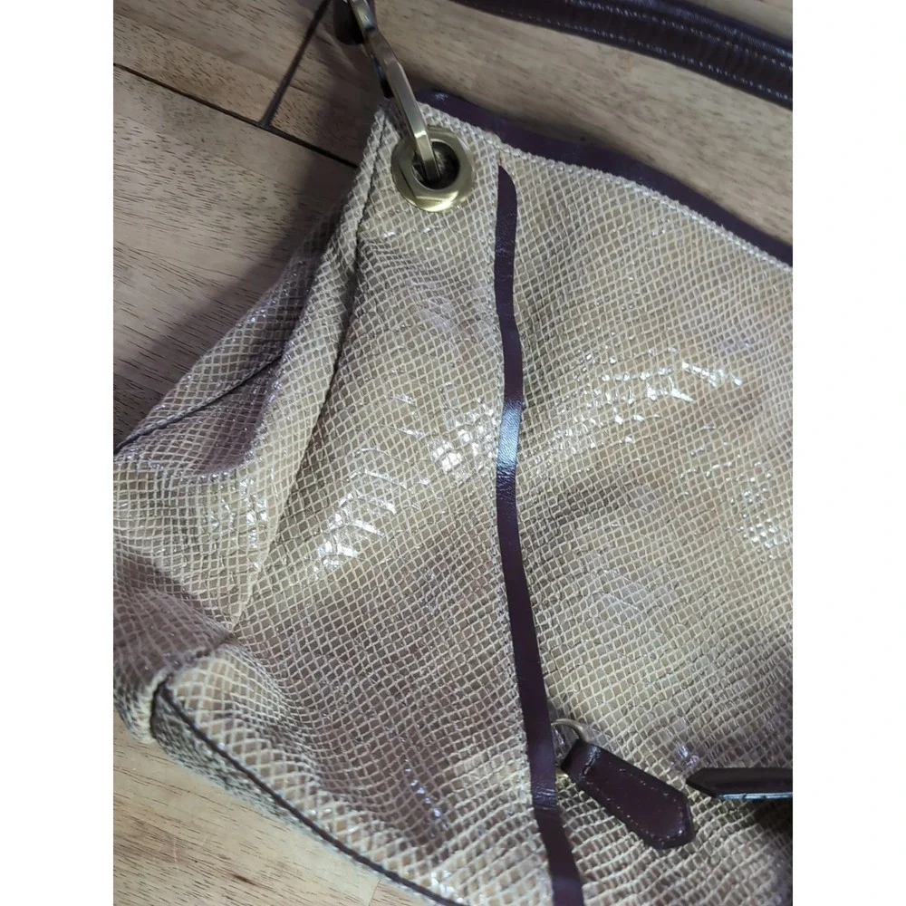 orYANY Tan Leather Snakesking Embossed Zipper Pockets Hobo Shoulder Bag -LN‎